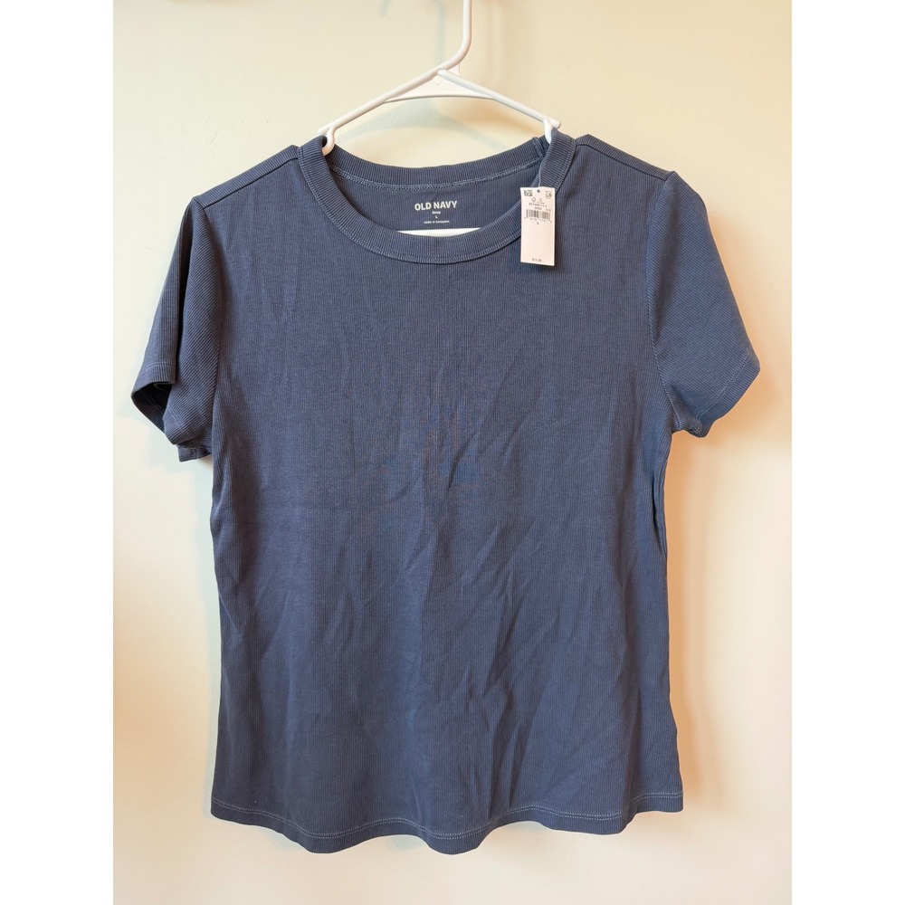 Old Navy Snug Ribbed Crew Neck Short Sleeve Tee Slate Blue Large 811402-11-1